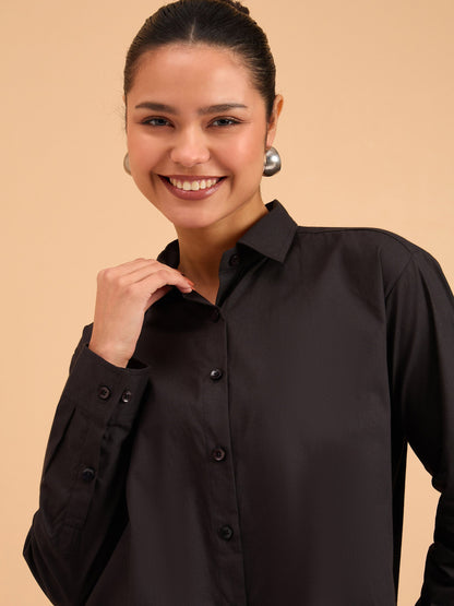 Black Poplin Oversized Shirt