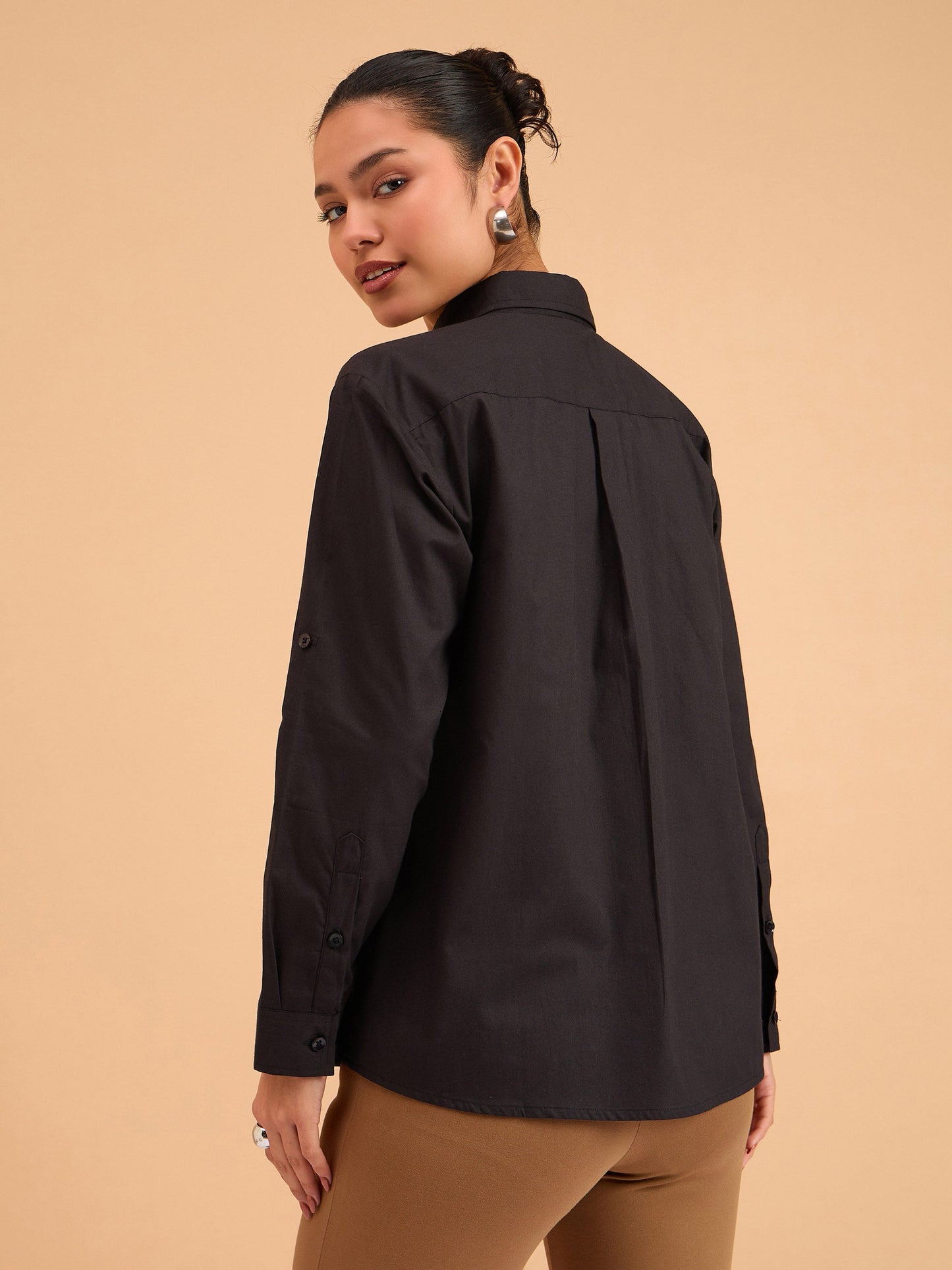 Black Poplin Oversized Shirt