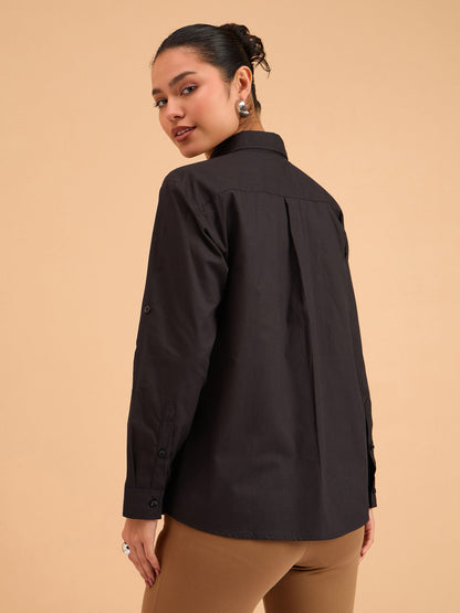Black Poplin Oversized Shirt