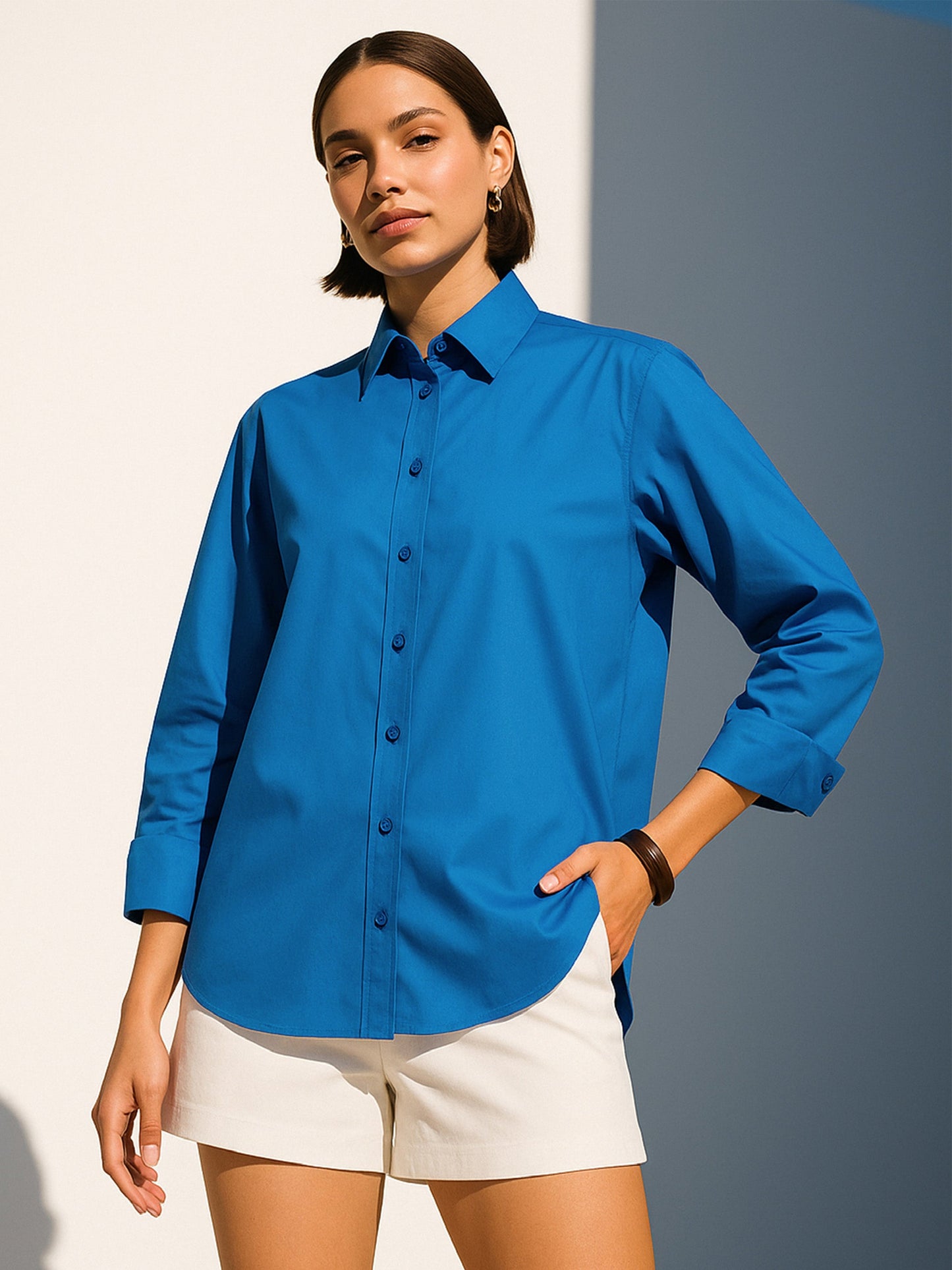Royal Blue Poplin Oversized Shirt