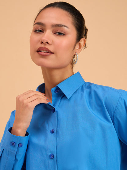 Royal Blue Poplin Oversized Shirt