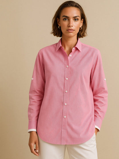 Fuchsia Striped Roll Up Sleeves Shirt