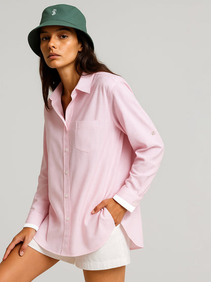 Pink Striped Roll Up Sleeves Shirt