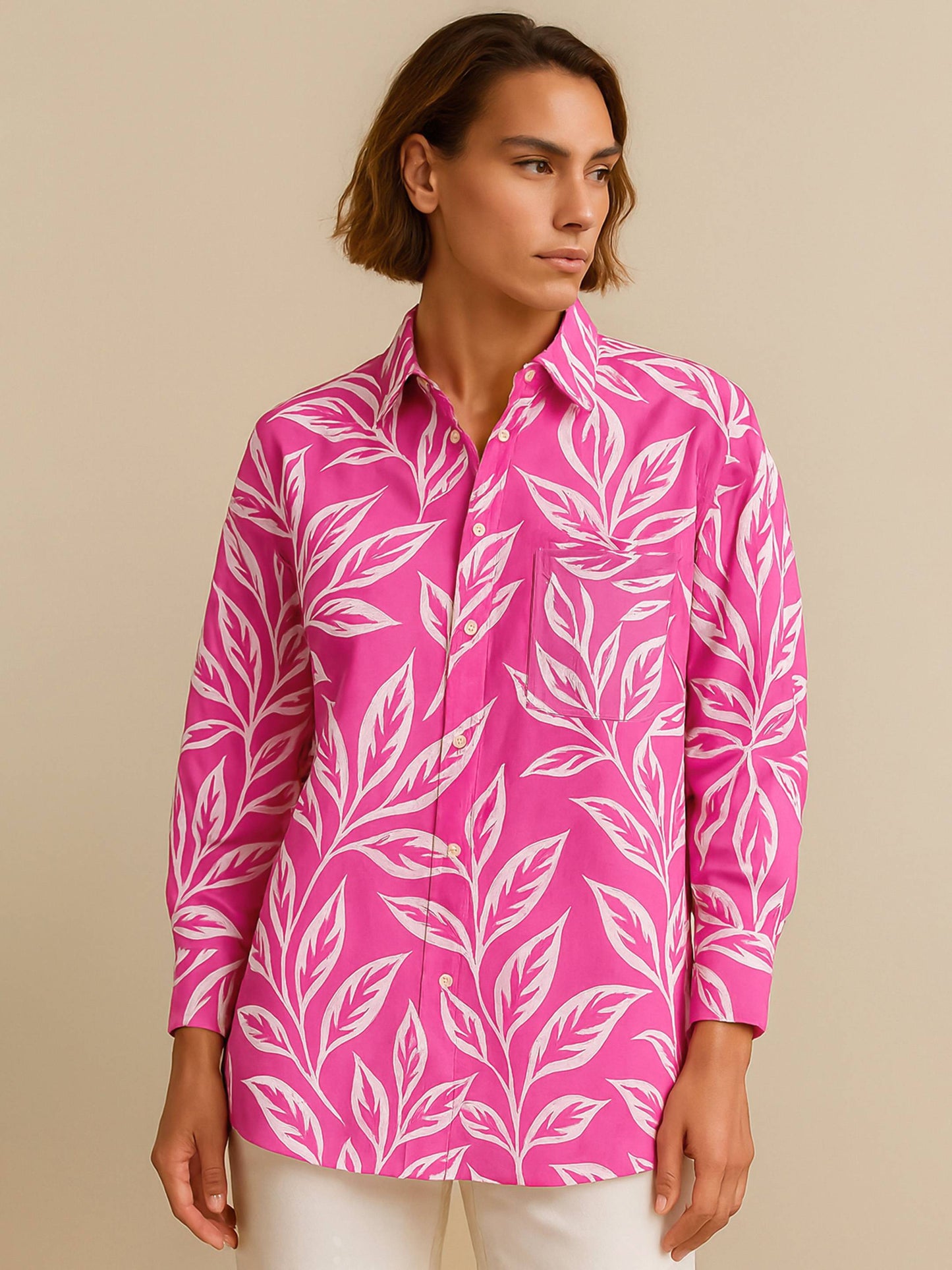 Fuchsia Tropical Floral Oversized Shirt