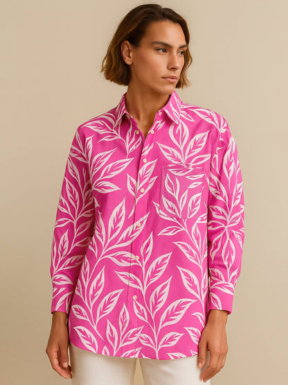 Fuchsia Tropical Floral Oversized Shirt