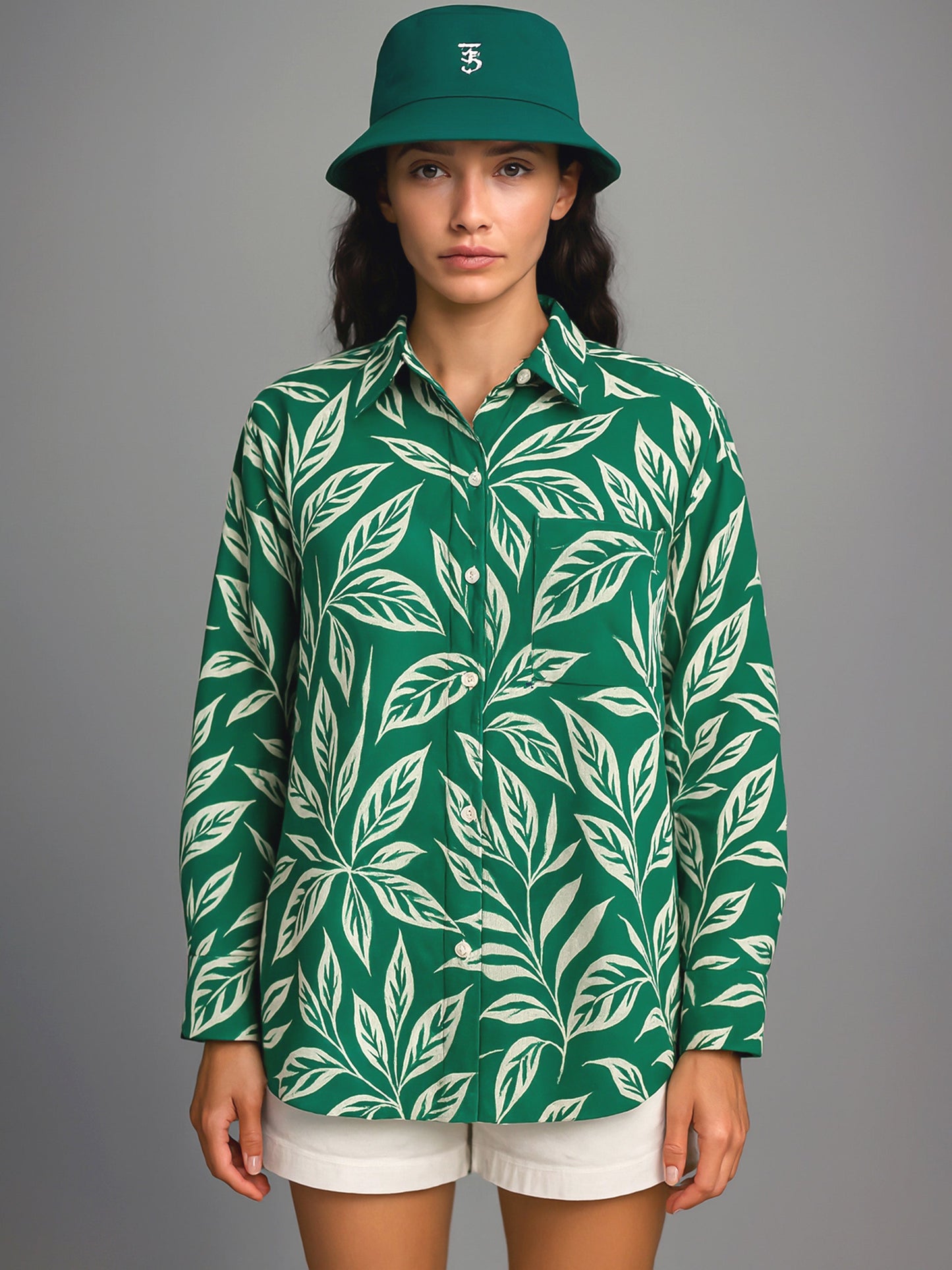 Green Tropical Floral Oversized Shirt