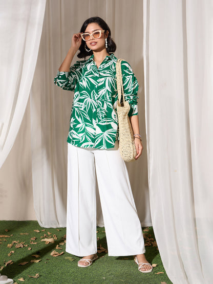 Green Tropical Floral Oversized Shirt