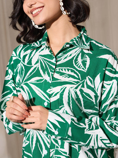 Green Tropical Floral Oversized Shirt