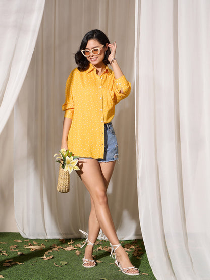 Yellow Pin Polka Dot Oversized Shirt