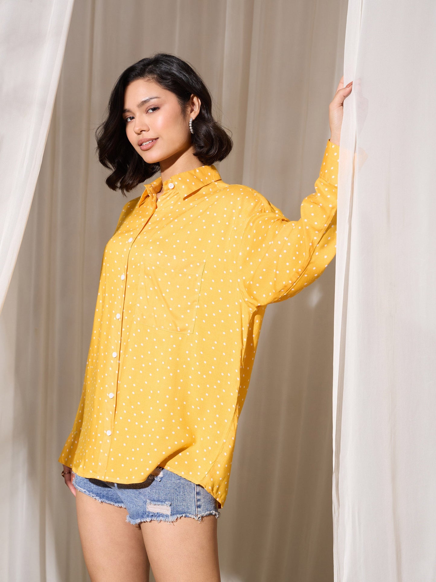 Yellow Pin Polka Dot Oversized Shirt