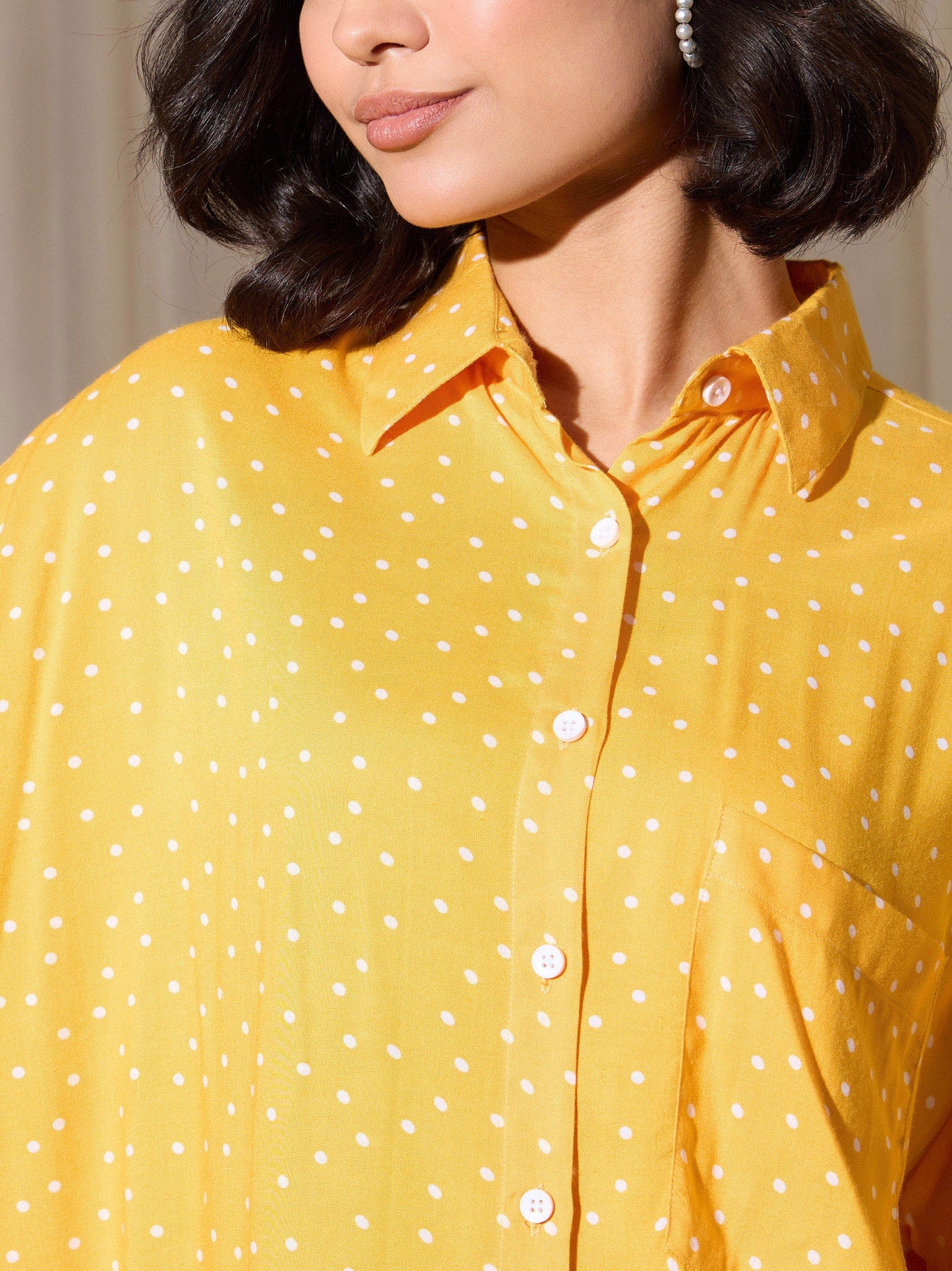 Yellow Pin Polka Dot Oversized Shirt