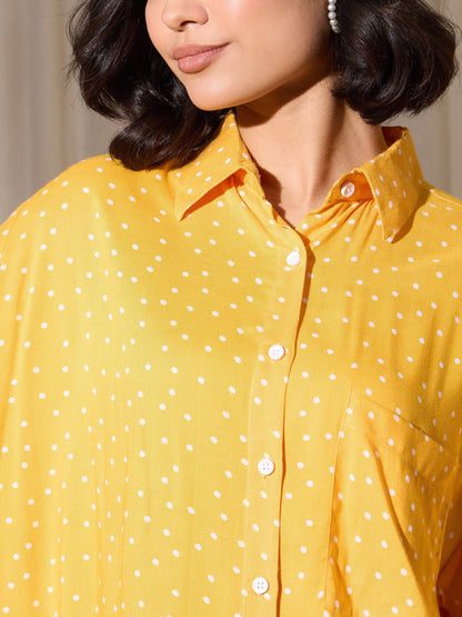 Yellow Pin Polka Dot Oversized Shirt
