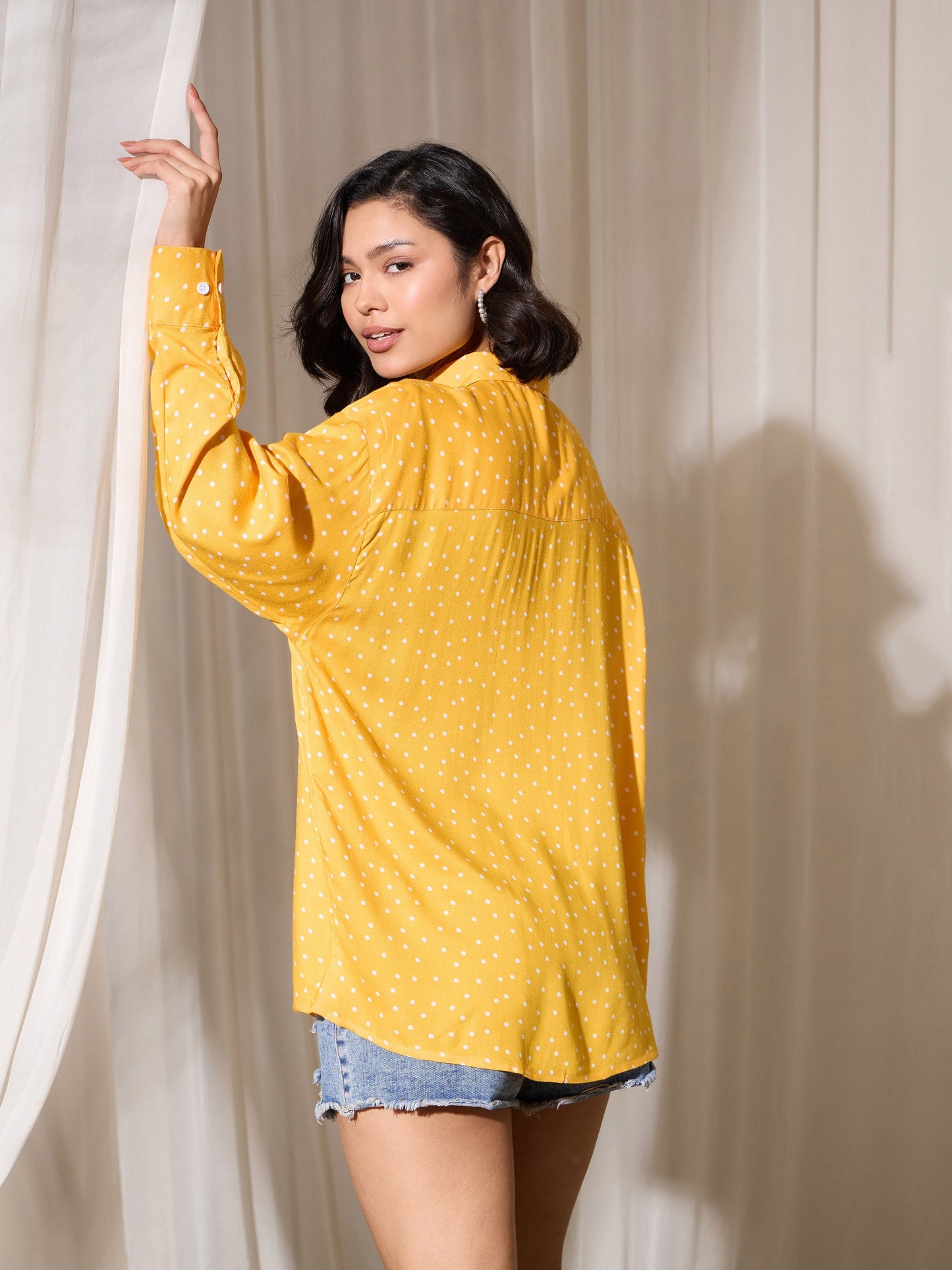 Yellow Pin Polka Dot Oversized Shirt