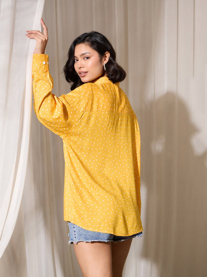 Yellow Pin Polka Dot Oversized Shirt