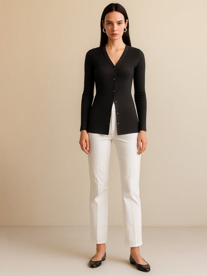 Black Rib Front Button Top