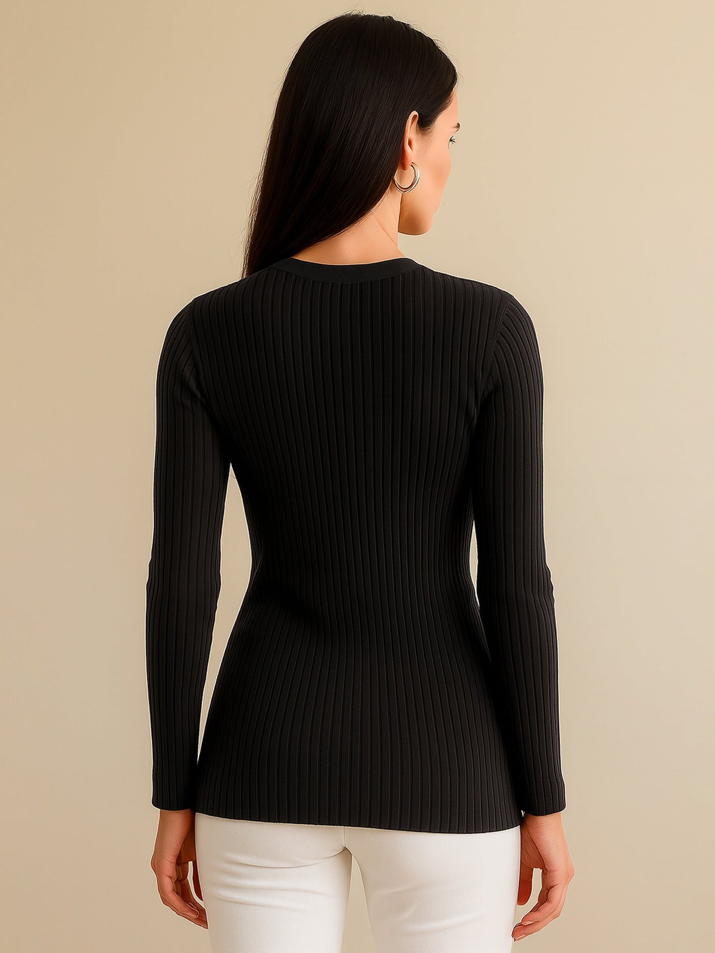 Black Rib Front Button Top