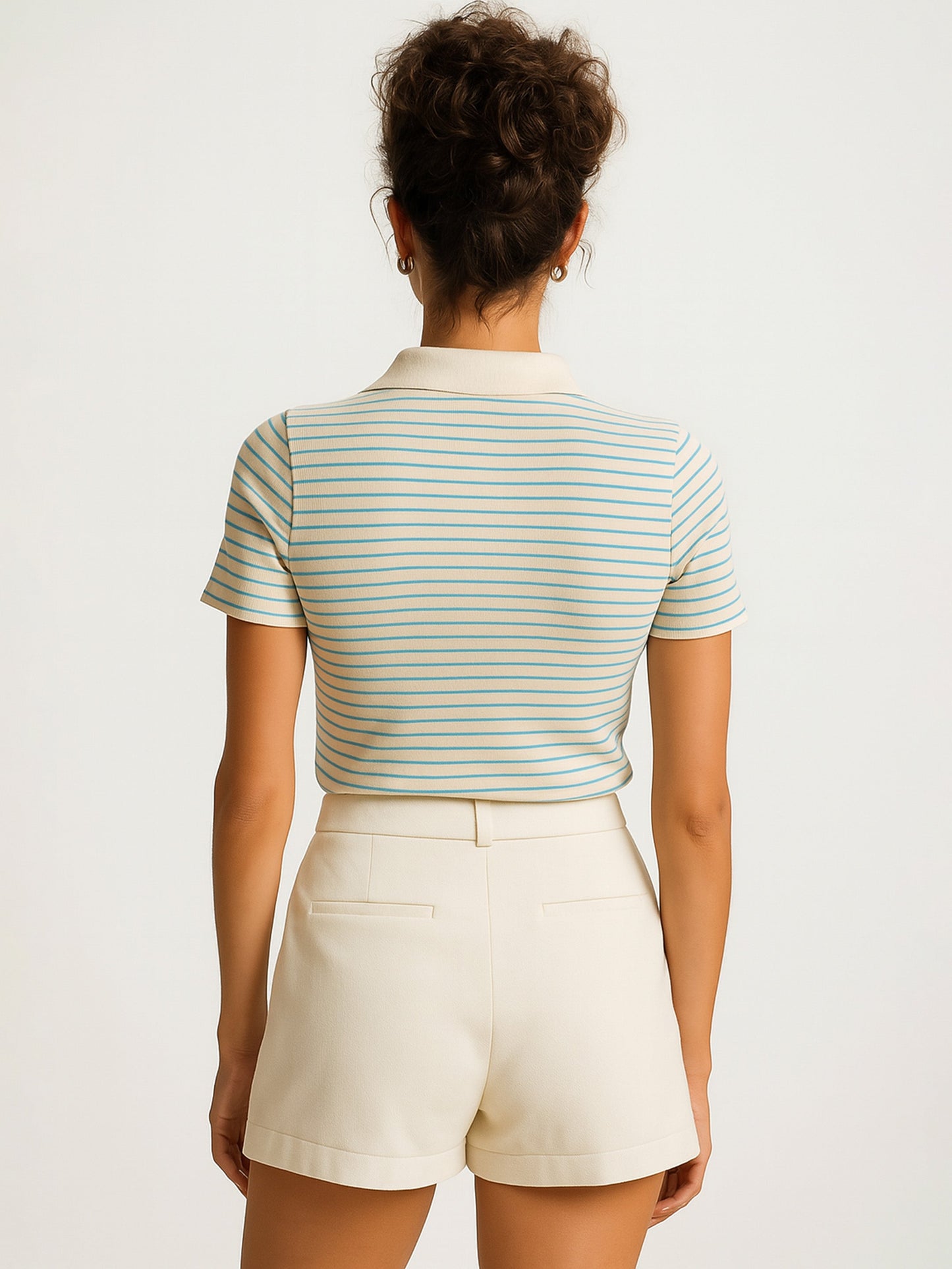 Blue & Beige Rib Stripes Polo T-Shirt