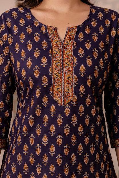 Navy Blue Printed Straight Tunic