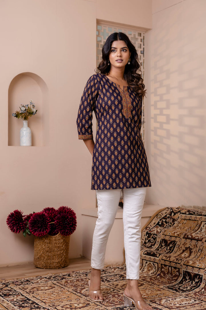 Navy Blue Printed Straight Tunic