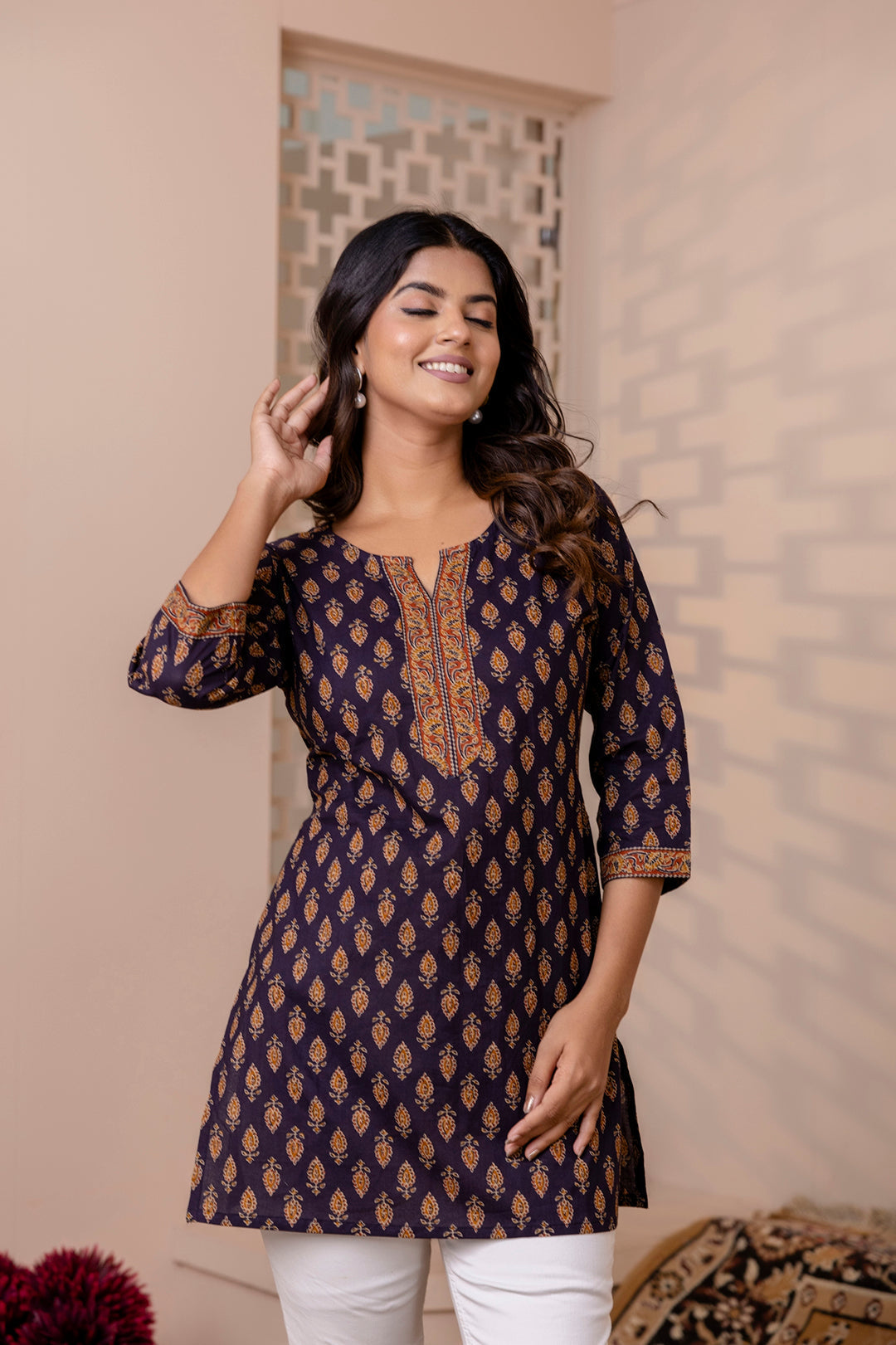 Navy Blue Printed Straight Tunic