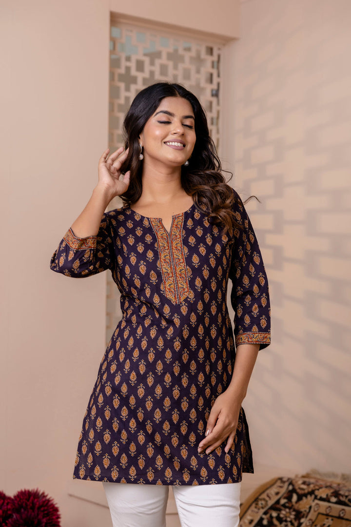 Navy Blue Printed Straight Tunic