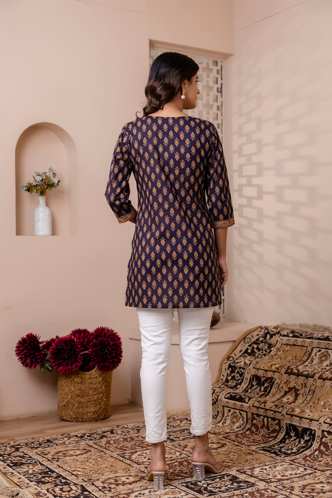 Navy Blue Printed Straight Tunic