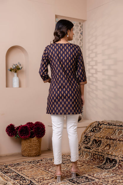 Navy Blue Printed Straight Tunic