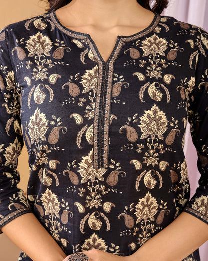 Black Printed Straight Tunic