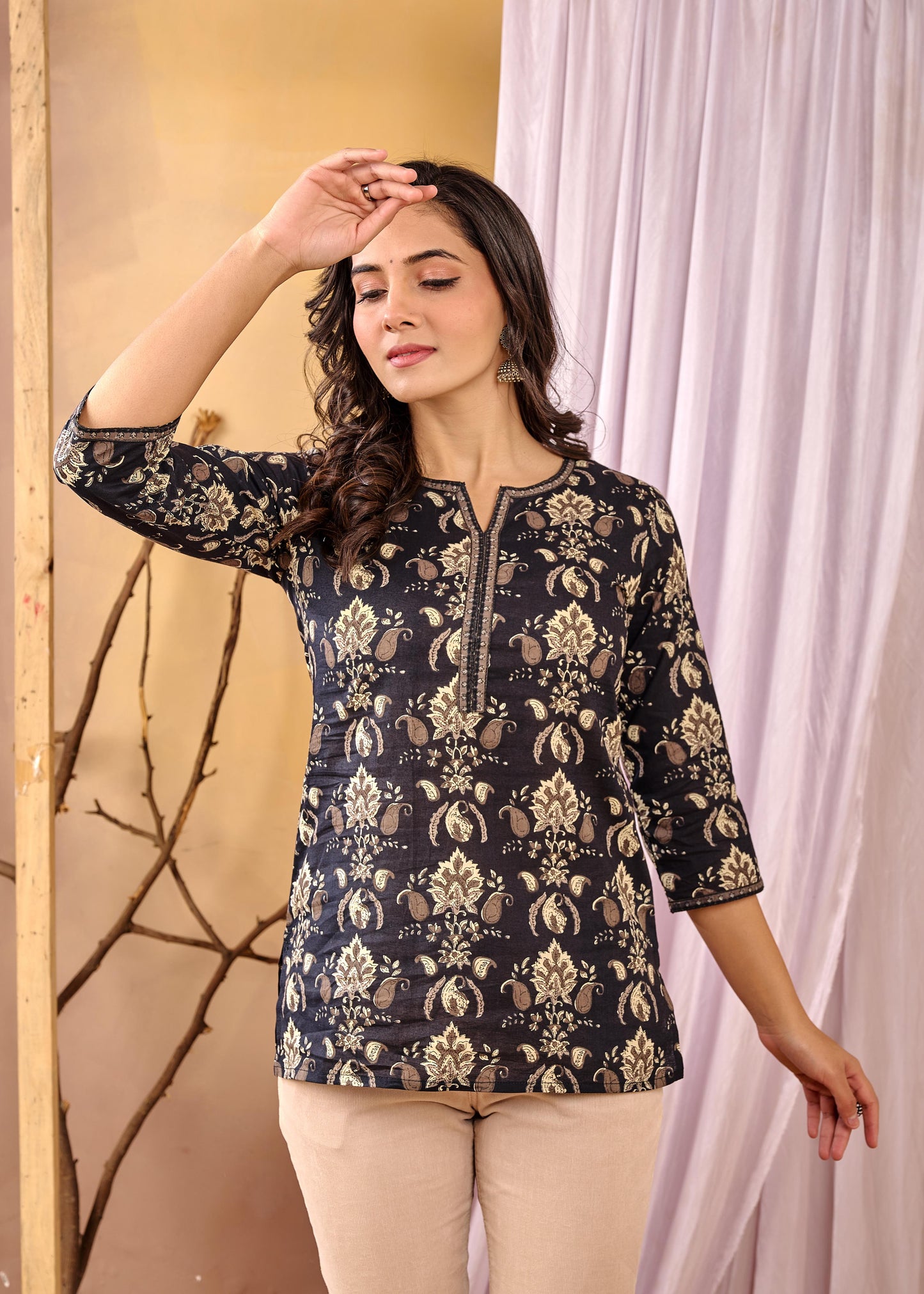 Black Printed Straight Tunic