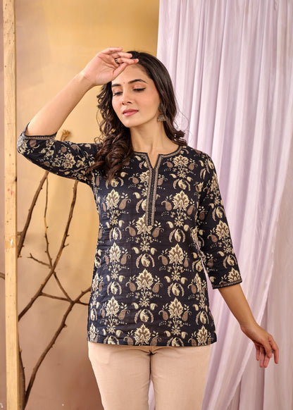 Black Printed Straight Tunic