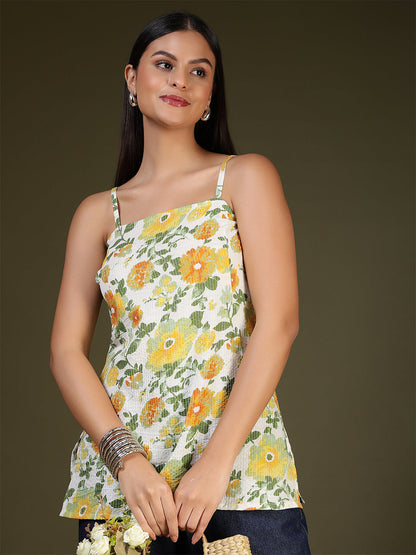 Off White Printed Straight Tunic