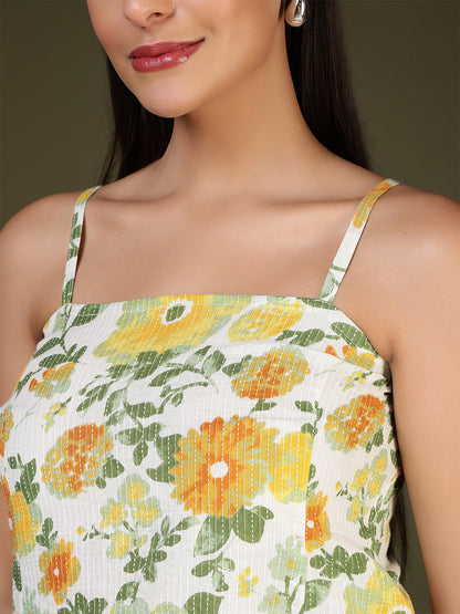 Off White Printed Straight Tunic