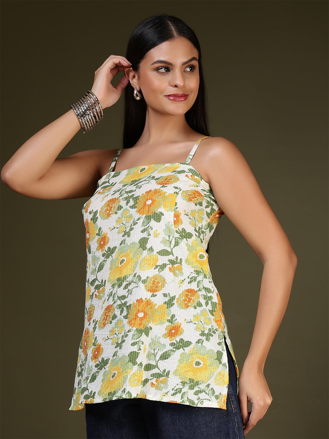 Off White Printed Straight Tunic