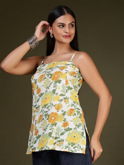 Off White Printed Straight Tunic