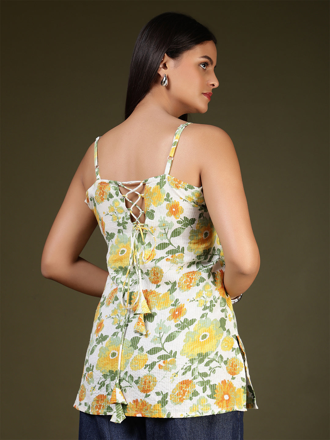 Off White Printed Straight Tunic