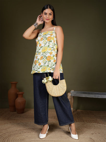 Off White Printed Straight Tunic