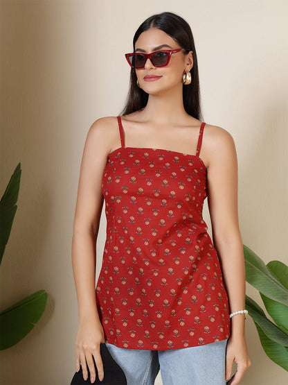 Maroon Printed Straight Tunic