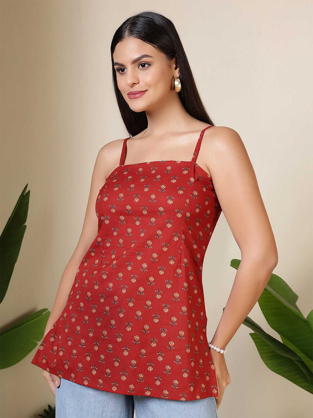 Maroon Printed Straight Tunic