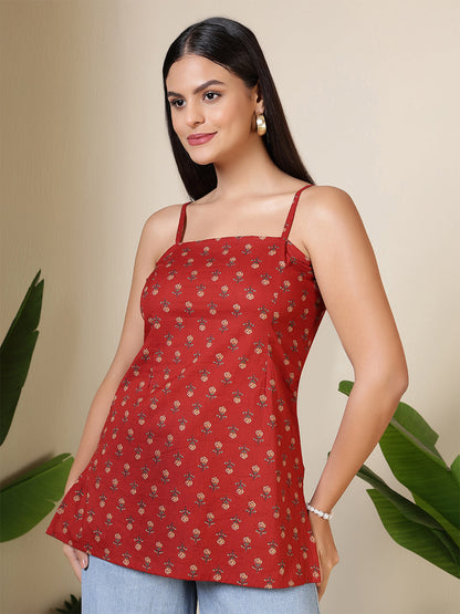 Maroon Printed Straight Tunic