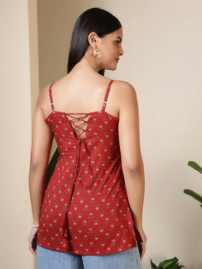 Maroon Printed Straight Tunic