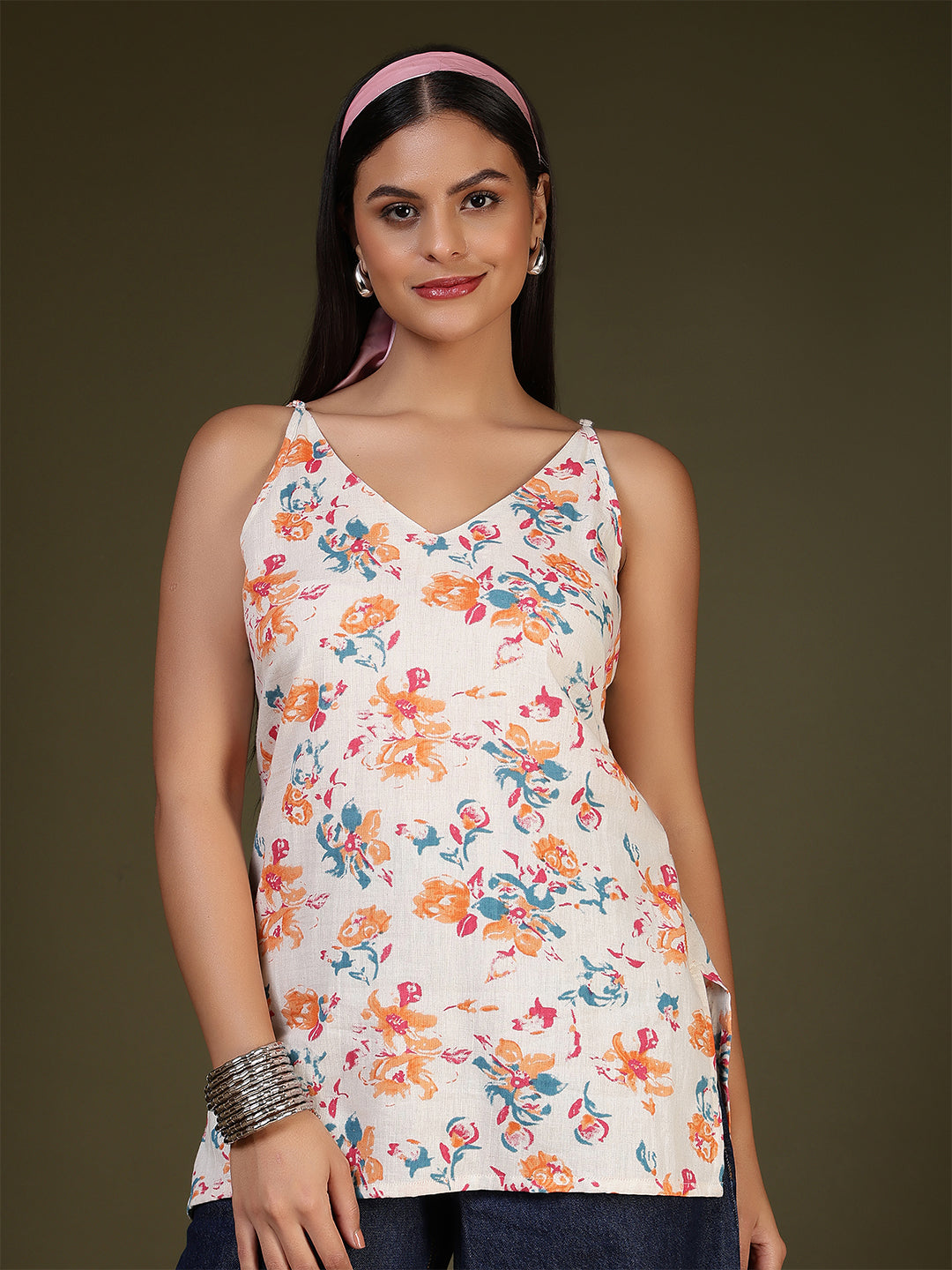 Off White Printed Straight Tunic