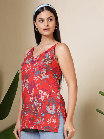 Maroon Printed Straight Tunic