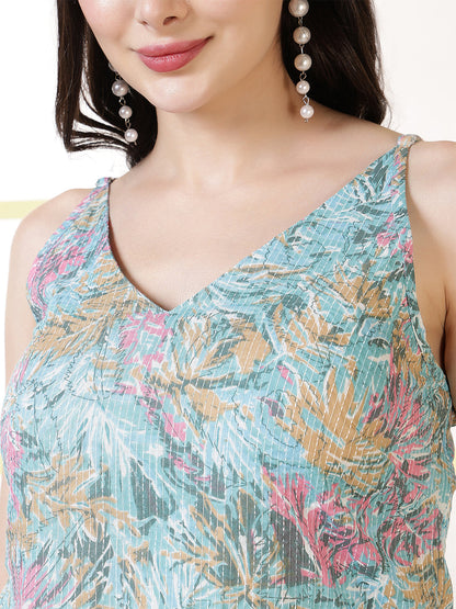 Women Blue Printed Straight Tunic