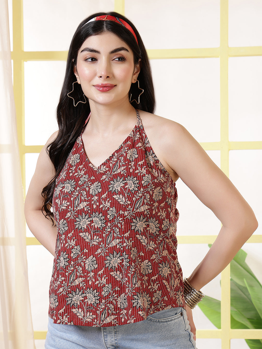 Women Maroon Printed Straight Tunic