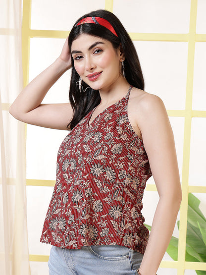 Women Maroon Printed Straight Tunic