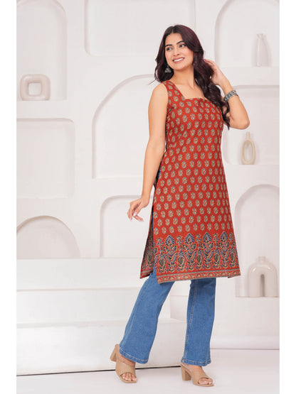 Printed Stylish Back Straight Sleeveless Kurta