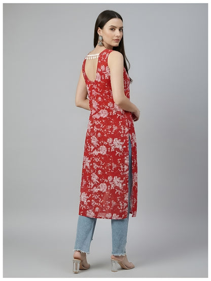 Printed Stylish Back Straight Sleeveless Kurta