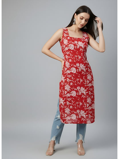 Printed Stylish Back Straight Sleeveless Kurta