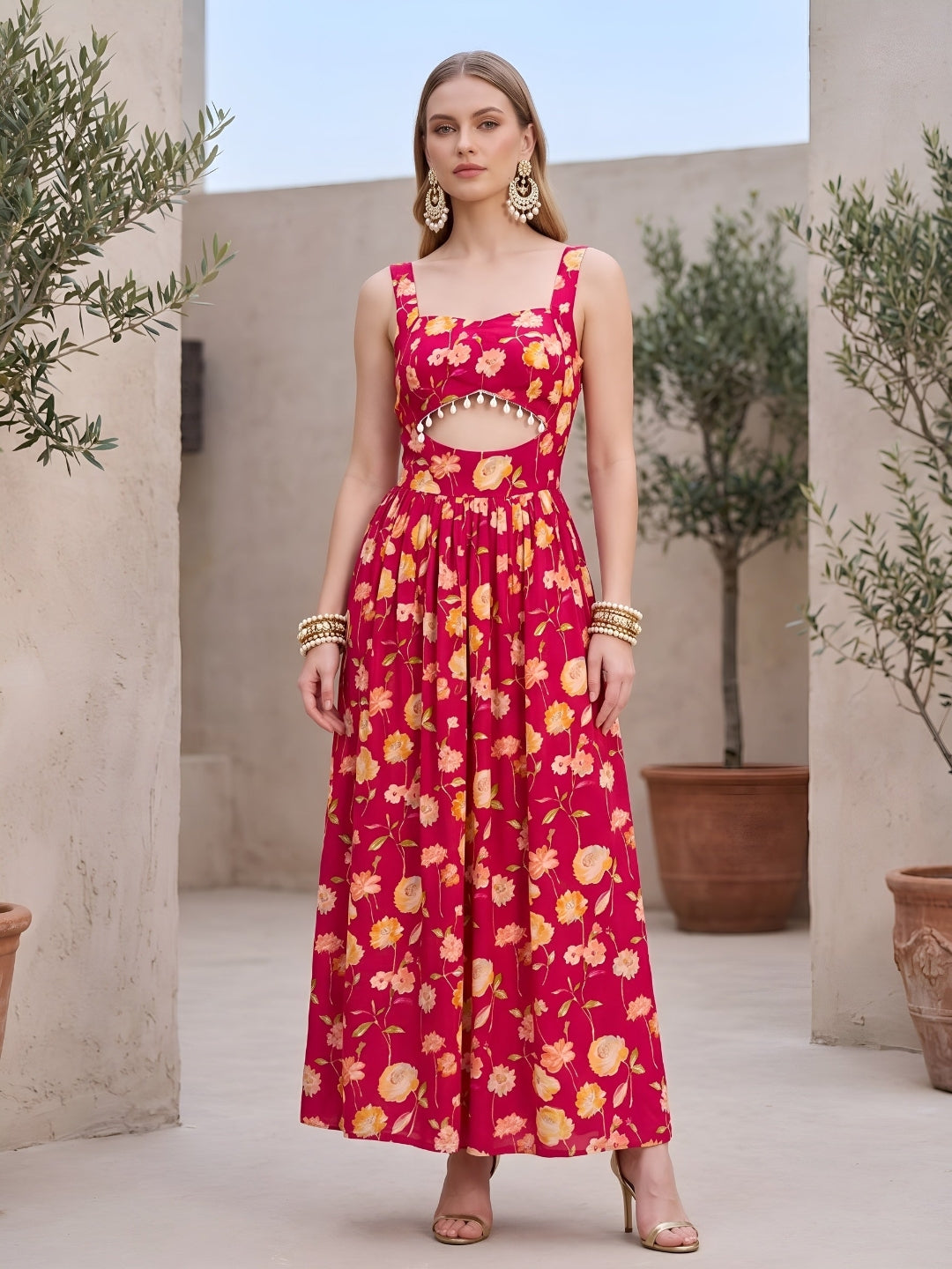 Floral Printed With Stylish Front Design Dress