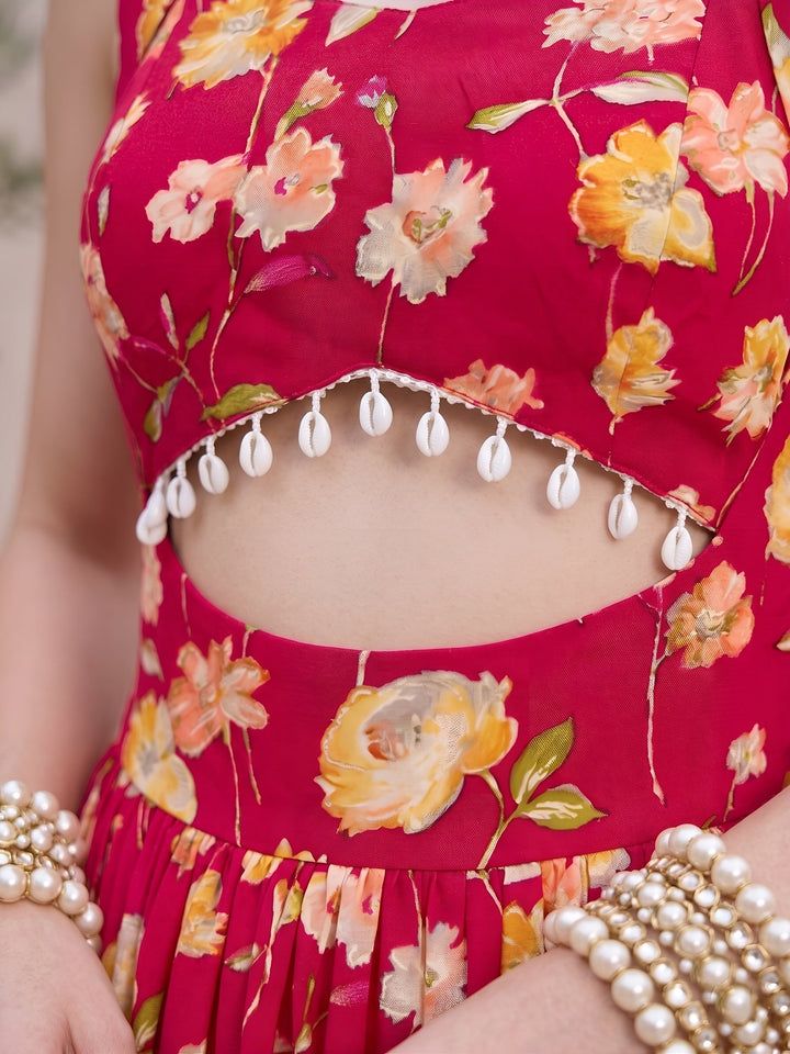 Floral Printed With Stylish Front Design Dress